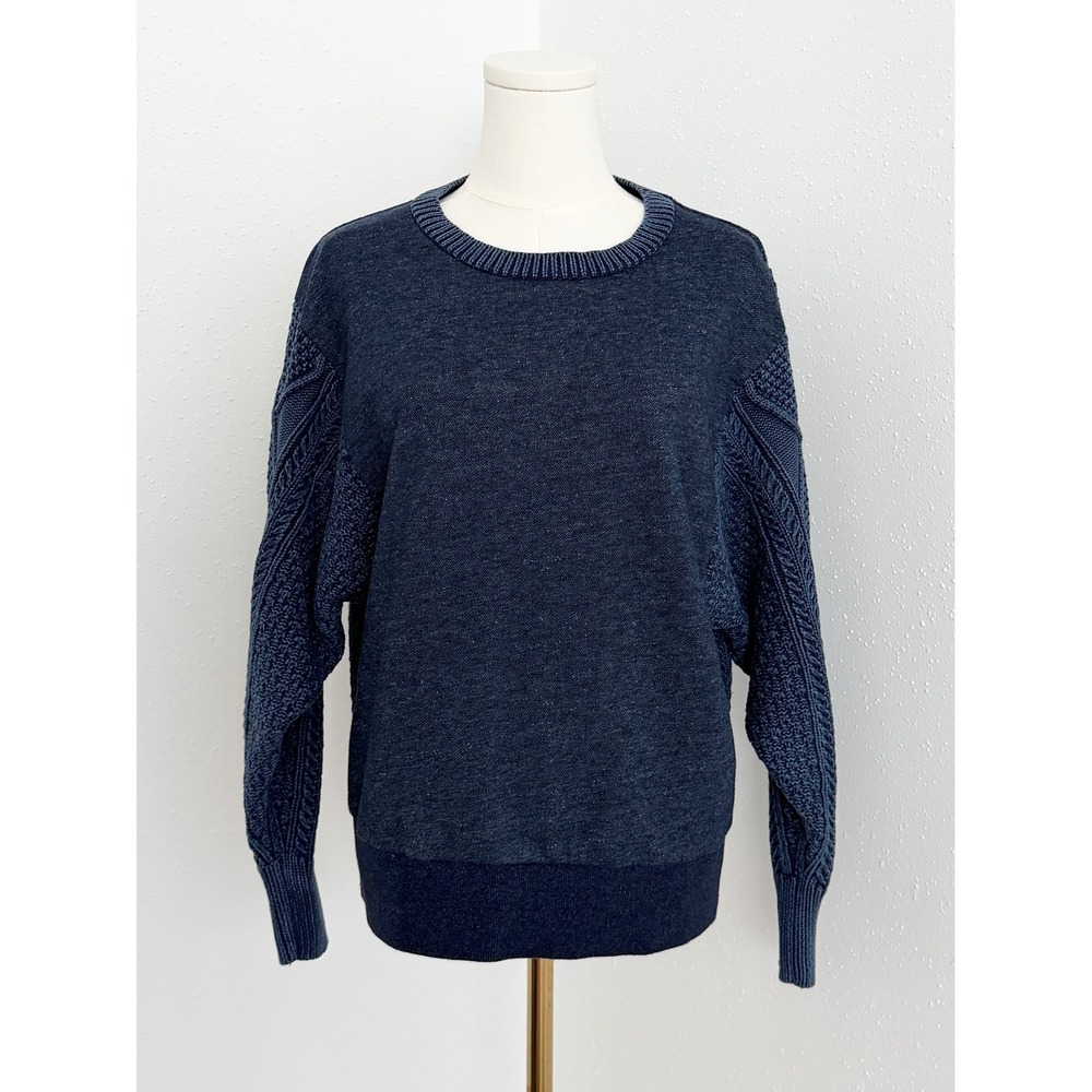 Rag & Bone Harper Blue Cable Knit Cotton Pullover Sweater Preppy Minimalist XS